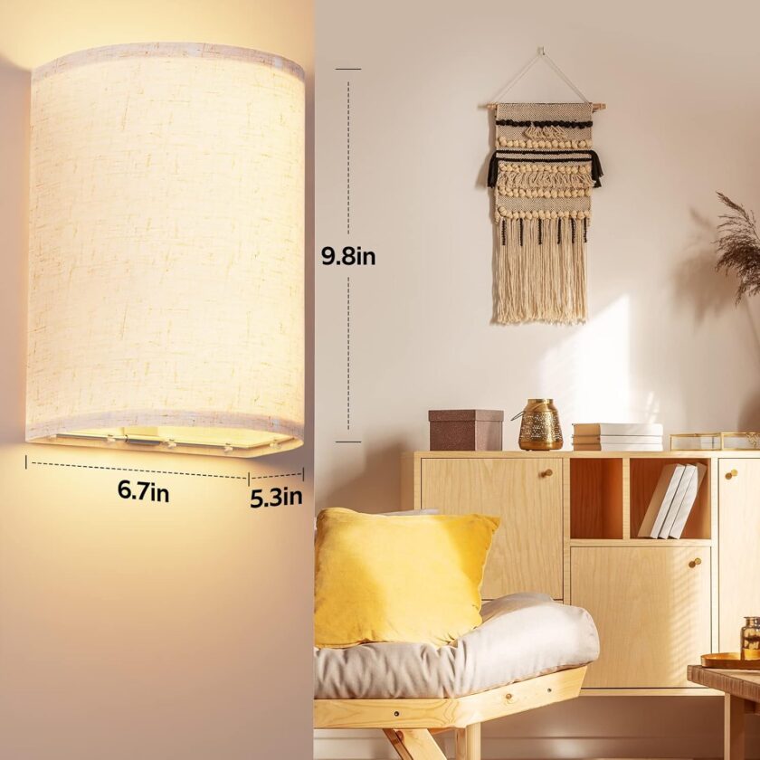 Wall Sconces Set of Two, Battery Rechargeable 3 Colors Changeable Dimmable Wall Lights Fixtures with Remote Control Fabric Height Wall Lamp Sconces for Bedroom Living Room Hallway - Image 6