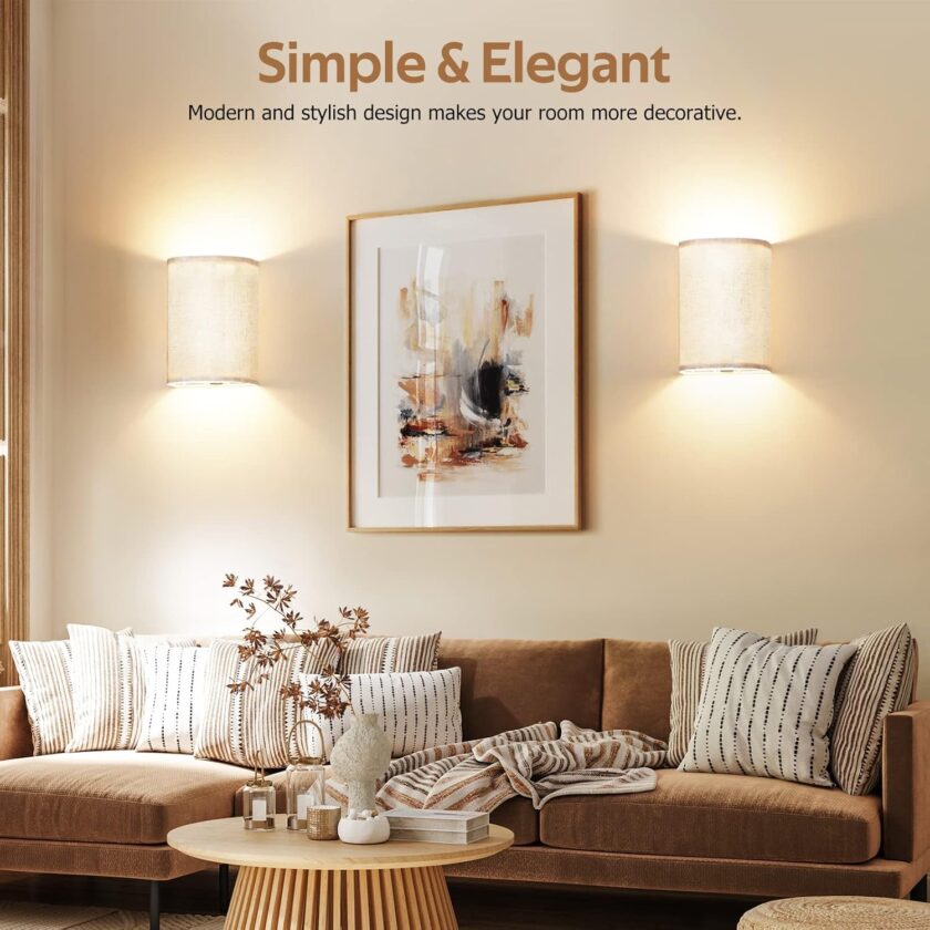 Wall Sconces Set of Two, Battery Rechargeable 3 Colors Changeable Dimmable Wall Lights Fixtures with Remote Control Fabric Height Wall Lamp Sconces for Bedroom Living Room Hallway - Image 8