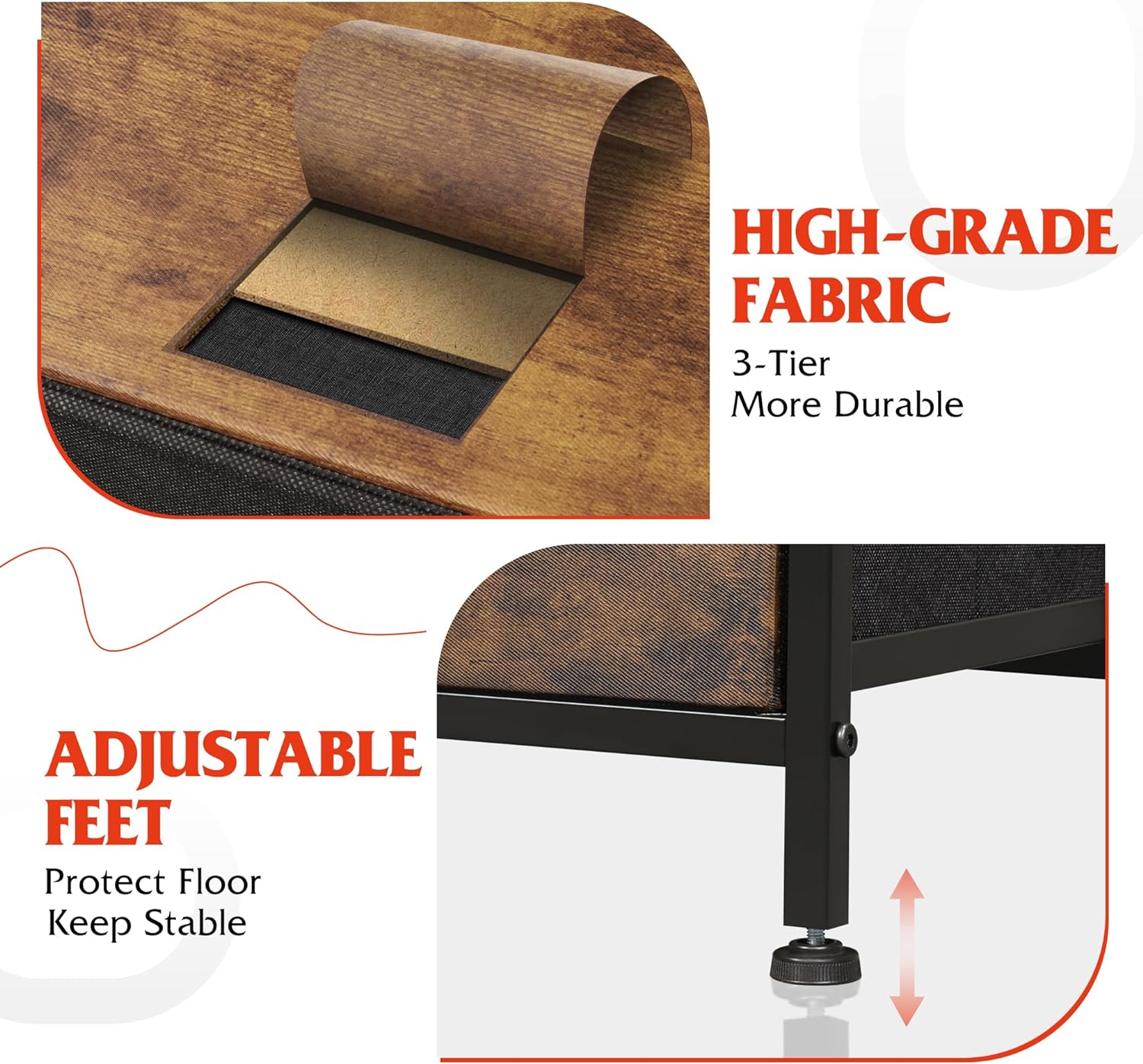 WLIVE Dresser for Bedroom with 8 Drawers, Wide Fabric Dresser for Storage and Organization, Bedroom Dresser, Chest of Drawers for Living Room, Closet, Entryway, Nursery, Rustic Brown Wood Grain Print - Image 7