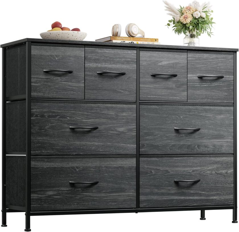 WLIVE Dresser for Bedroom with 8 Drawers, Wide Fabric Dresser for Storage and Organization, Bedroom Dresser, Chest of Drawers for Living Room, Closet, Entryway, Nursery, Rustic Brown Wood Grain Print - Image 8
