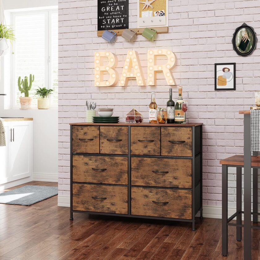 WLIVE Dresser for Bedroom with 8 Drawers, Wide Fabric Dresser for Storage and Organization, Bedroom Dresser, Chest of Drawers for Living Room, Closet, Entryway, Nursery, Rustic Brown Wood Grain Print - Image 4