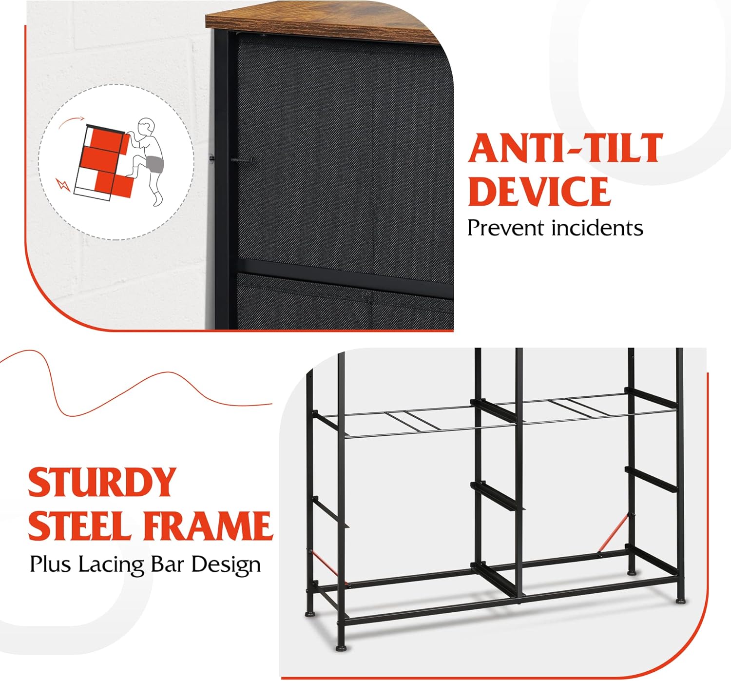 WLIVE Dresser for Bedroom with 8 Drawers, Wide Fabric Dresser for Storage and Organization, Bedroom Dresser, Chest of Drawers for Living Room, Closet, Entryway, Nursery, Rustic Brown Wood Grain Print - Image 6