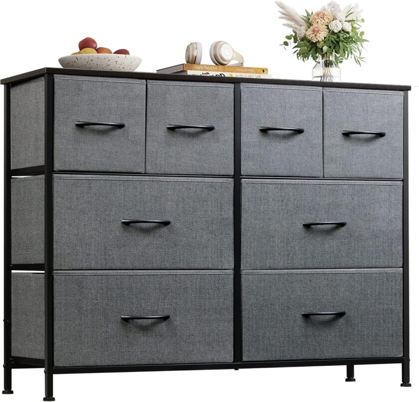 WLIVE Dresser for Bedroom with 8 Drawers, Wide Fabric Dresser for Storage and Organization, Bedroom Dresser, Chest of Drawers for Living Room, Closet, Entryway, Nursery, Rustic Brown Wood Grain Print - Image 9