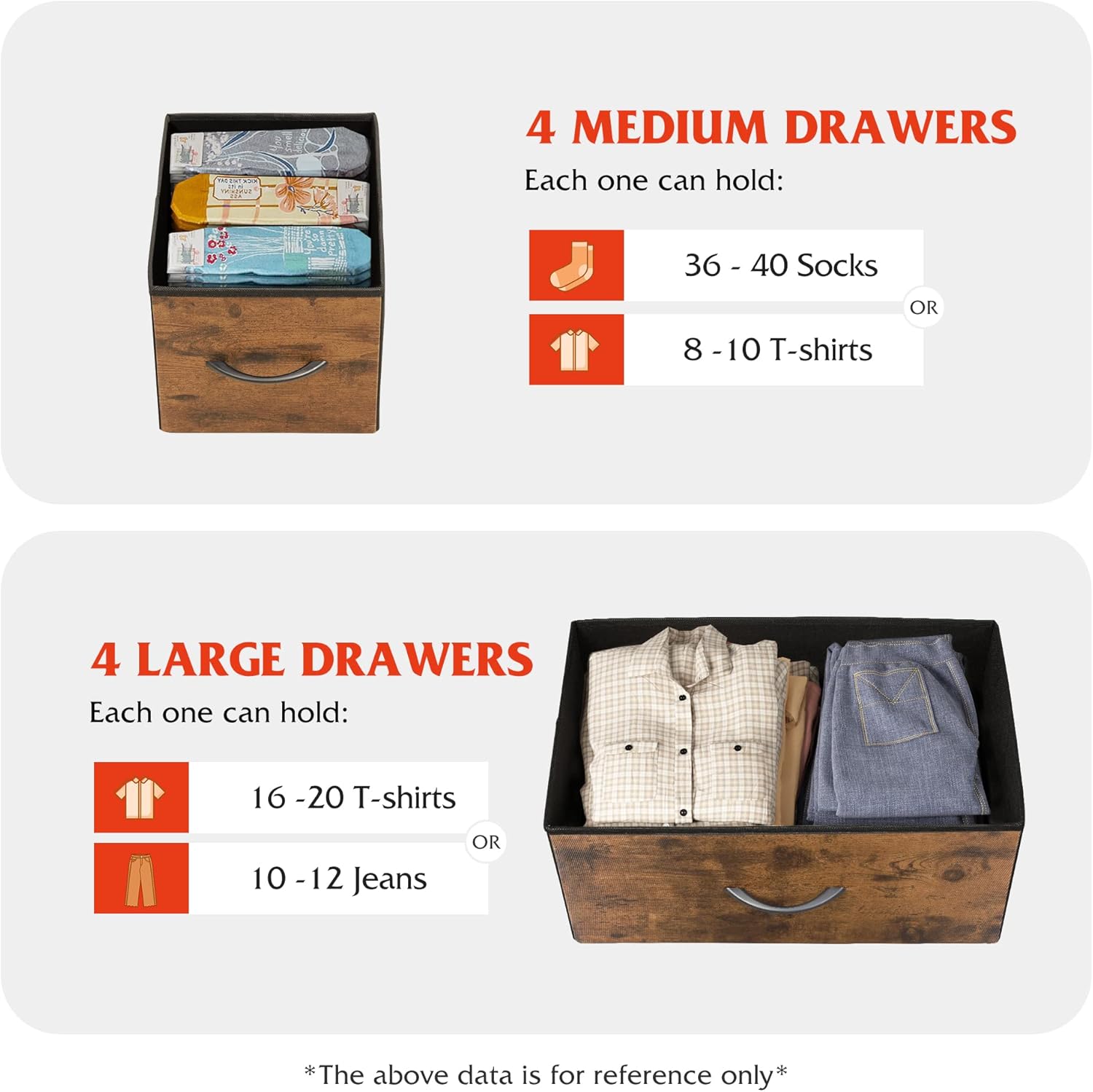 WLIVE Dresser for Bedroom with 8 Drawers, Wide Fabric Dresser for Storage and Organization, Bedroom Dresser, Chest of Drawers for Living Room, Closet, Entryway, Nursery, Rustic Brown Wood Grain Print - Image 5