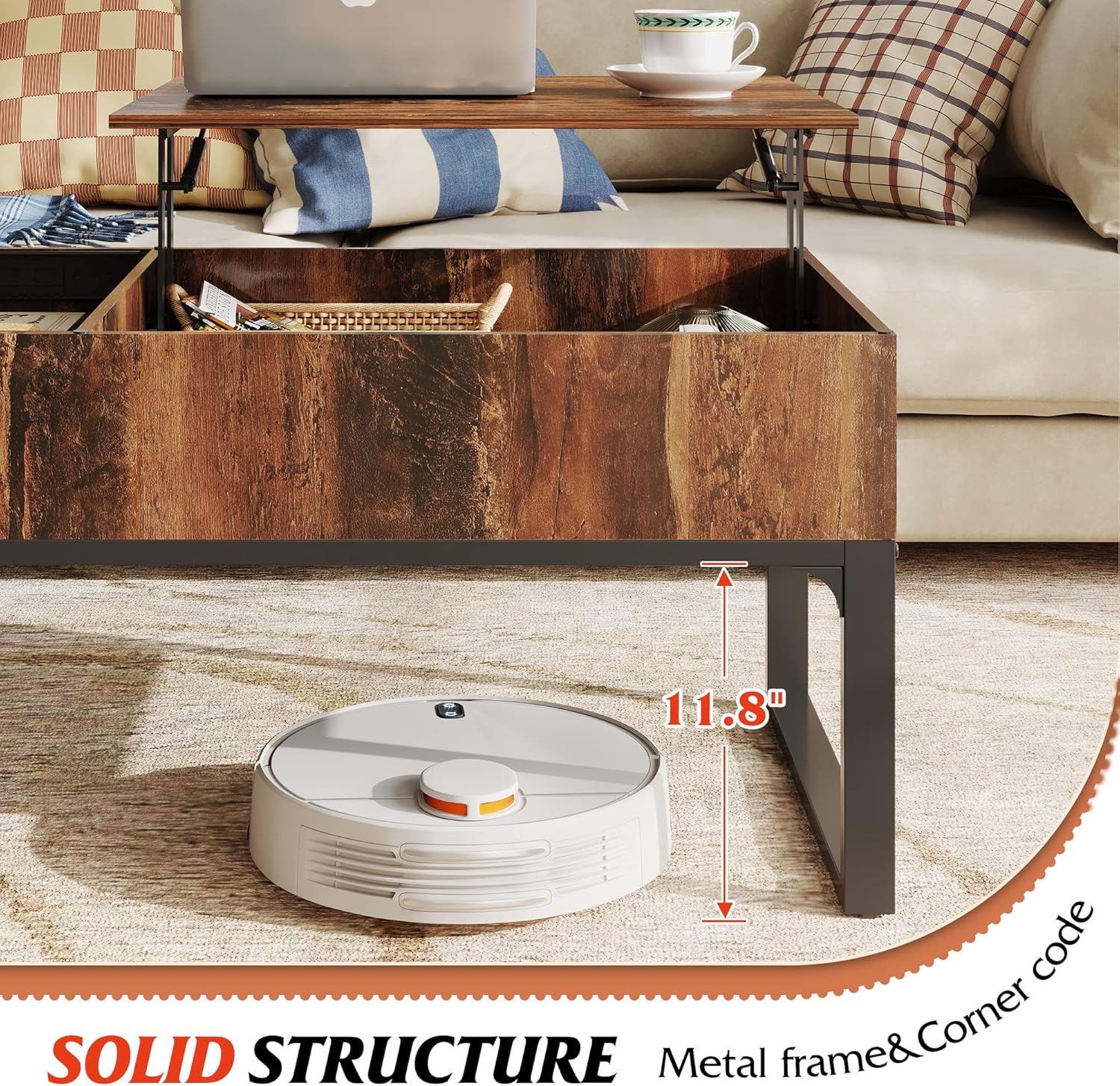 WLIVE Lift Top Coffee Table for Living Room,Modern Wood Coffee Table with Storage,Hidden Compartment and Drawer for Apartment,Home,Retro Brown. - Image 7
