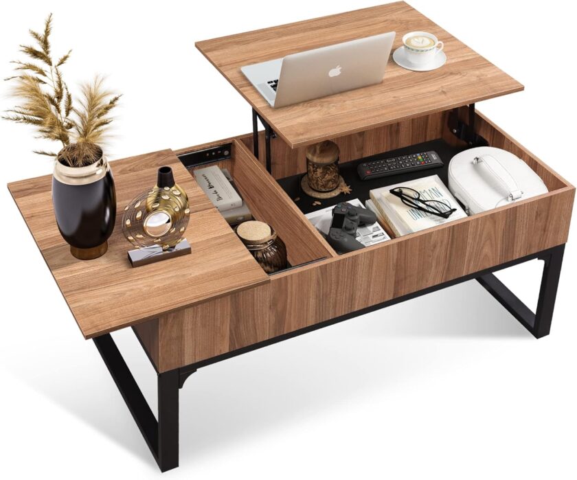 WLIVE Lift Top Coffee Table for Living Room,Modern Wood Coffee Table with Storage,Hidden Compartment and Drawer for Apartment,Home,Retro Brown. - Image 9