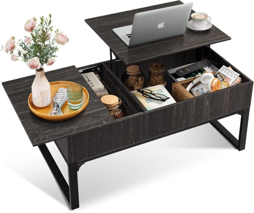 WLIVE Lift Top Coffee Table for Living Room,Modern Wood Coffee Table with Storage,Hidden Compartment and Drawer for Apartment,Home,Retro Brown. - Image 8
