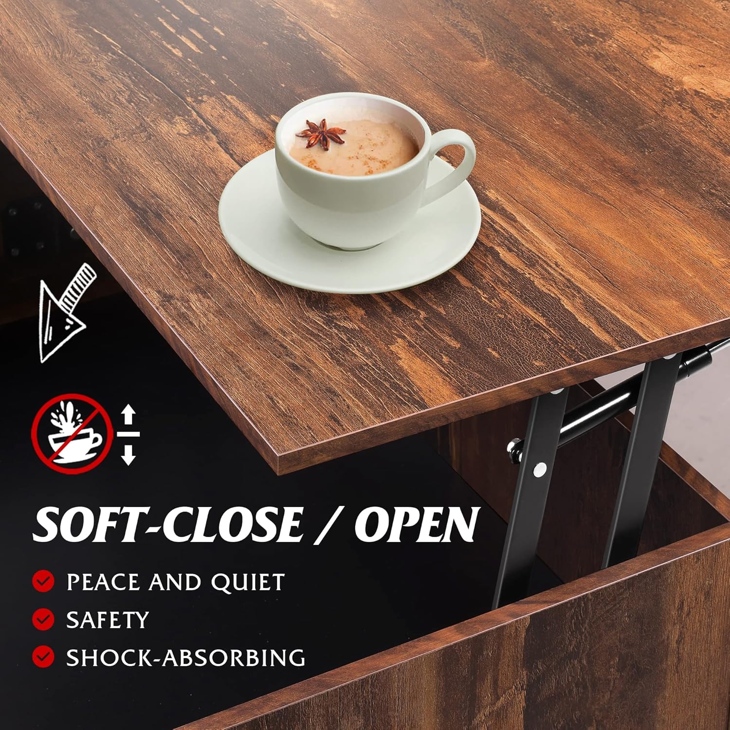 WLIVE Lift Top Coffee Table for Living Room,Modern Wood Coffee Table with Storage,Hidden Compartment and Drawer for Apartment,Home,Retro Brown. - Image 6