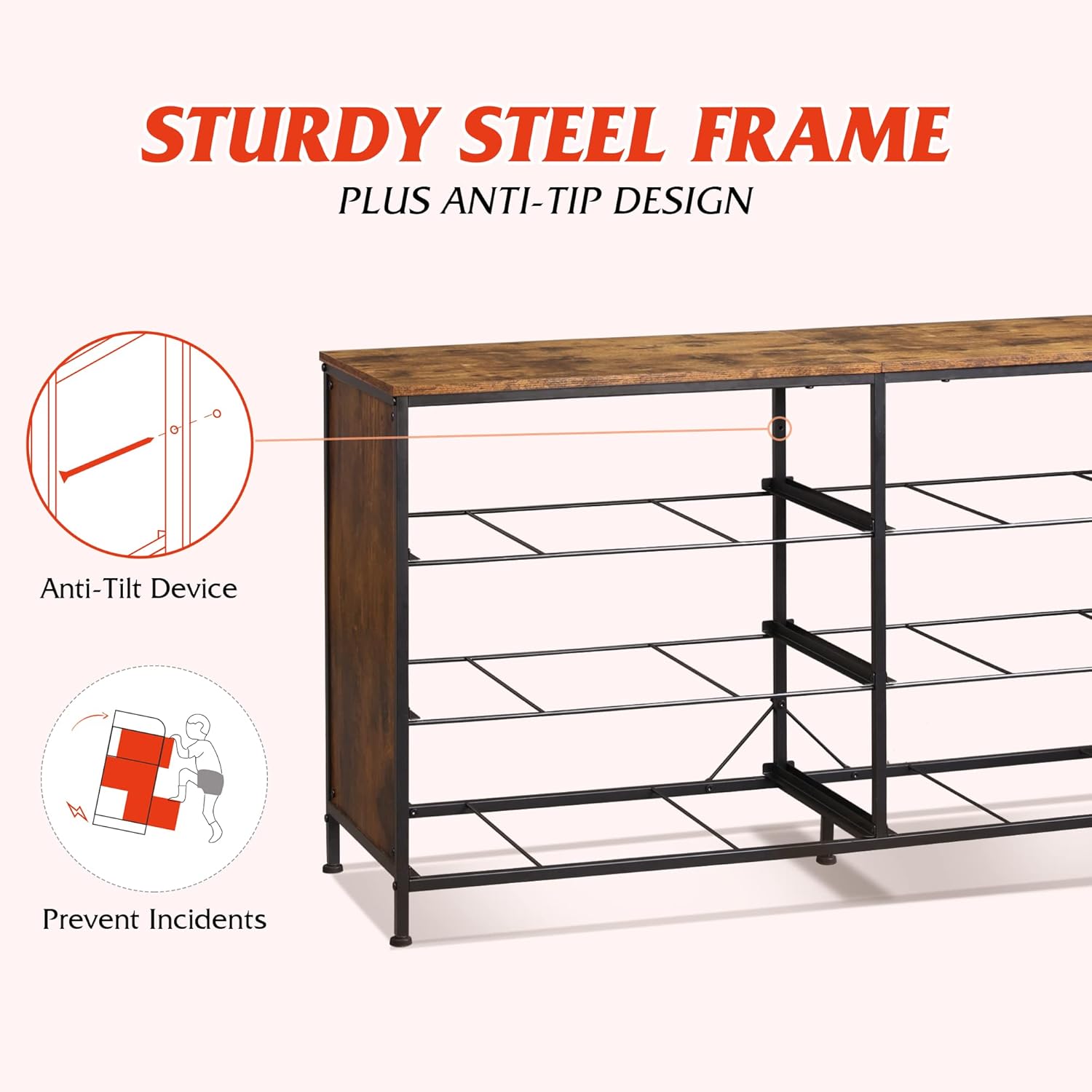 WLIVE Wide Dresser with 6 Drawers, TV Stand for 60" TV, Fabric Double Dresser, Large Storage Tower Unit, Chest of Drawers for Bedroom, Closet, Living Room, Hallway, Nursery, Rustic Brown - Image 7