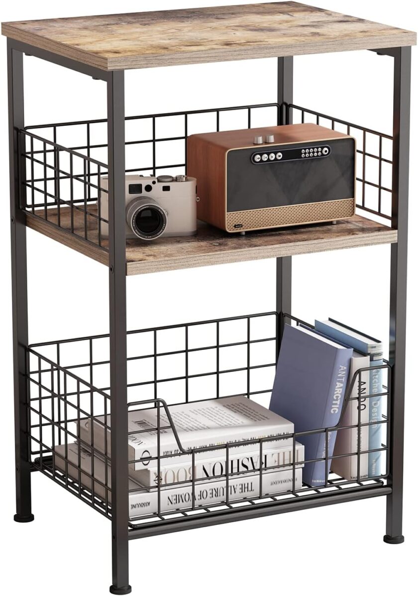 X-cosrack Side Table, Industrial Retro End Table Nightstand Storage Shelf for Living Room Bedroom Kitchen Family and Office,Small Table for Small Spaces(Rustic Brown & Black) - Image 9