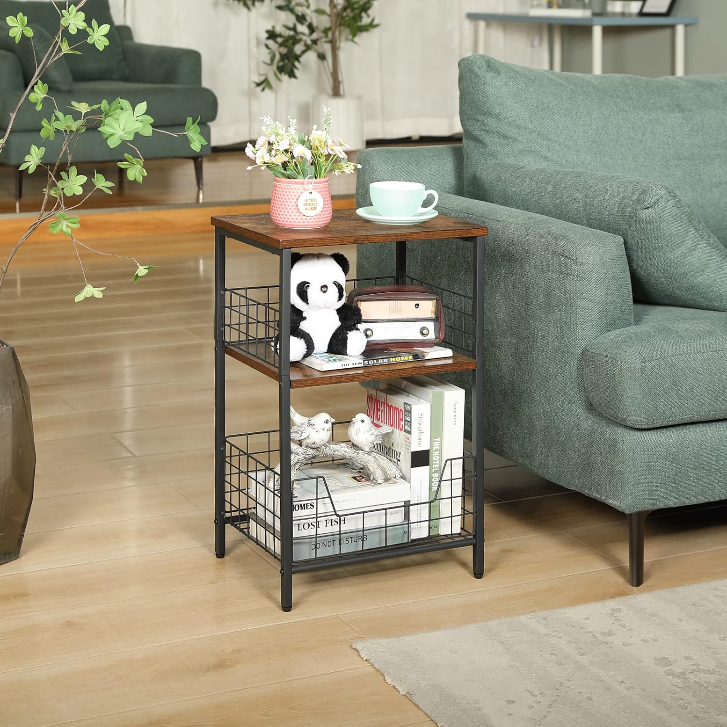 X-cosrack Side Table, Industrial Retro End Table Nightstand Storage Shelf for Living Room Bedroom Kitchen Family and Office,Small Table for Small Spaces(Rustic Brown & Black) - Image 6