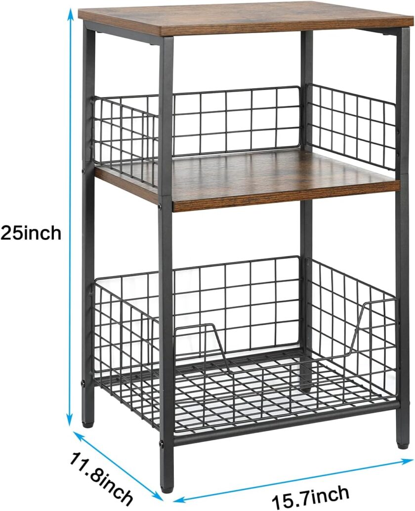 X-cosrack Side Table, Industrial Retro End Table Nightstand Storage Shelf for Living Room Bedroom Kitchen Family and Office,Small Table for Small Spaces(Rustic Brown & Black) - Image 3