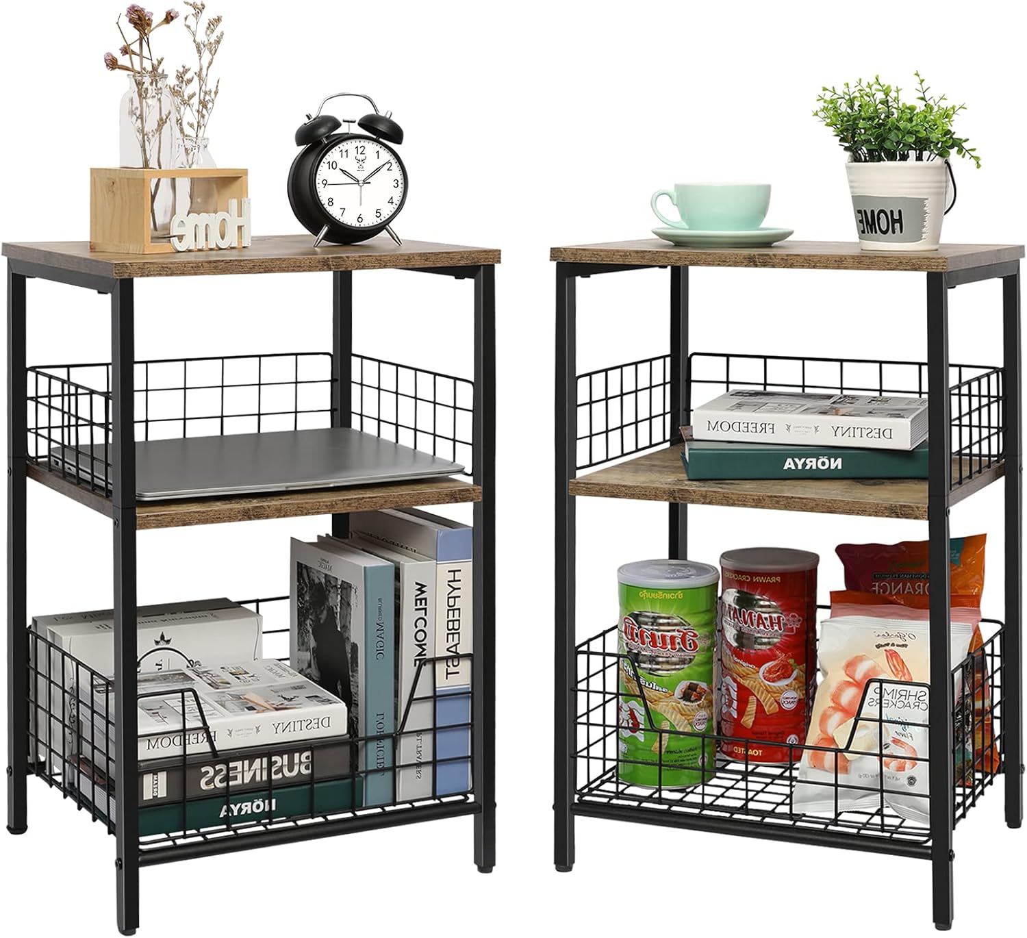 X-cosrack Side Table, Industrial Retro End Table Nightstand Storage Shelf for Living Room Bedroom Kitchen Family and Office,Small Table for Small Spaces(Rustic Brown & Black) - Image 12