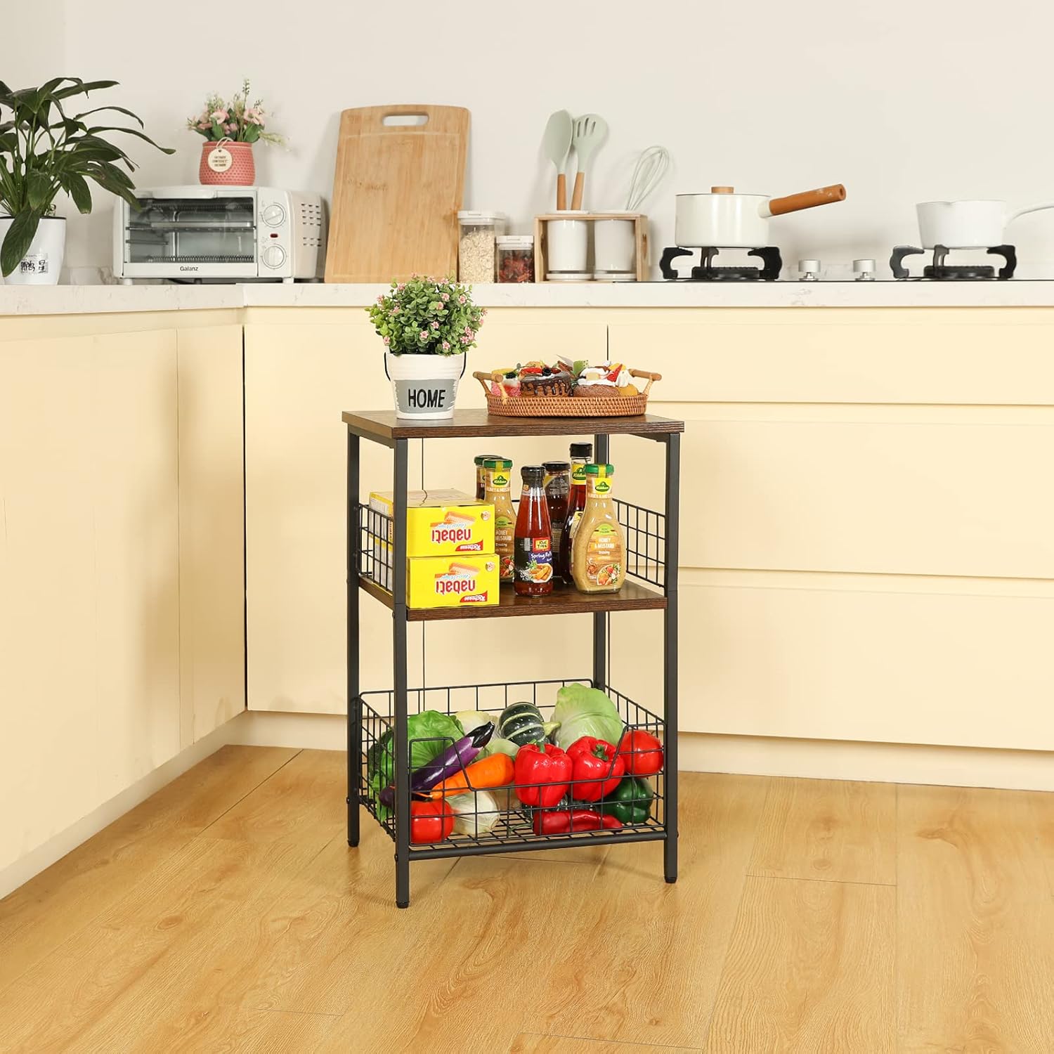 X-cosrack Side Table, Industrial Retro End Table Nightstand Storage Shelf for Living Room Bedroom Kitchen Family and Office,Small Table for Small Spaces(Rustic Brown & Black) - Image 7