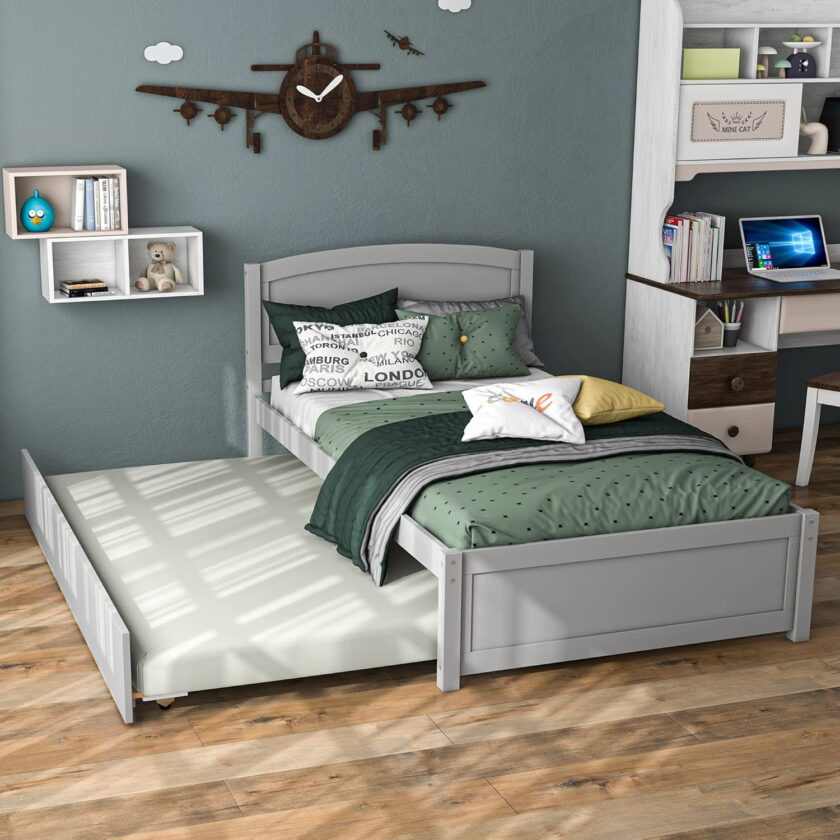 Xilingol Twin Daybed with Trundle, Wood Sofa Bed Frame for Kids Teens Guests Bedroom Living Room Furniture, Wood Platform Bed with Slats, No Box Spring Needed, White - Image 9