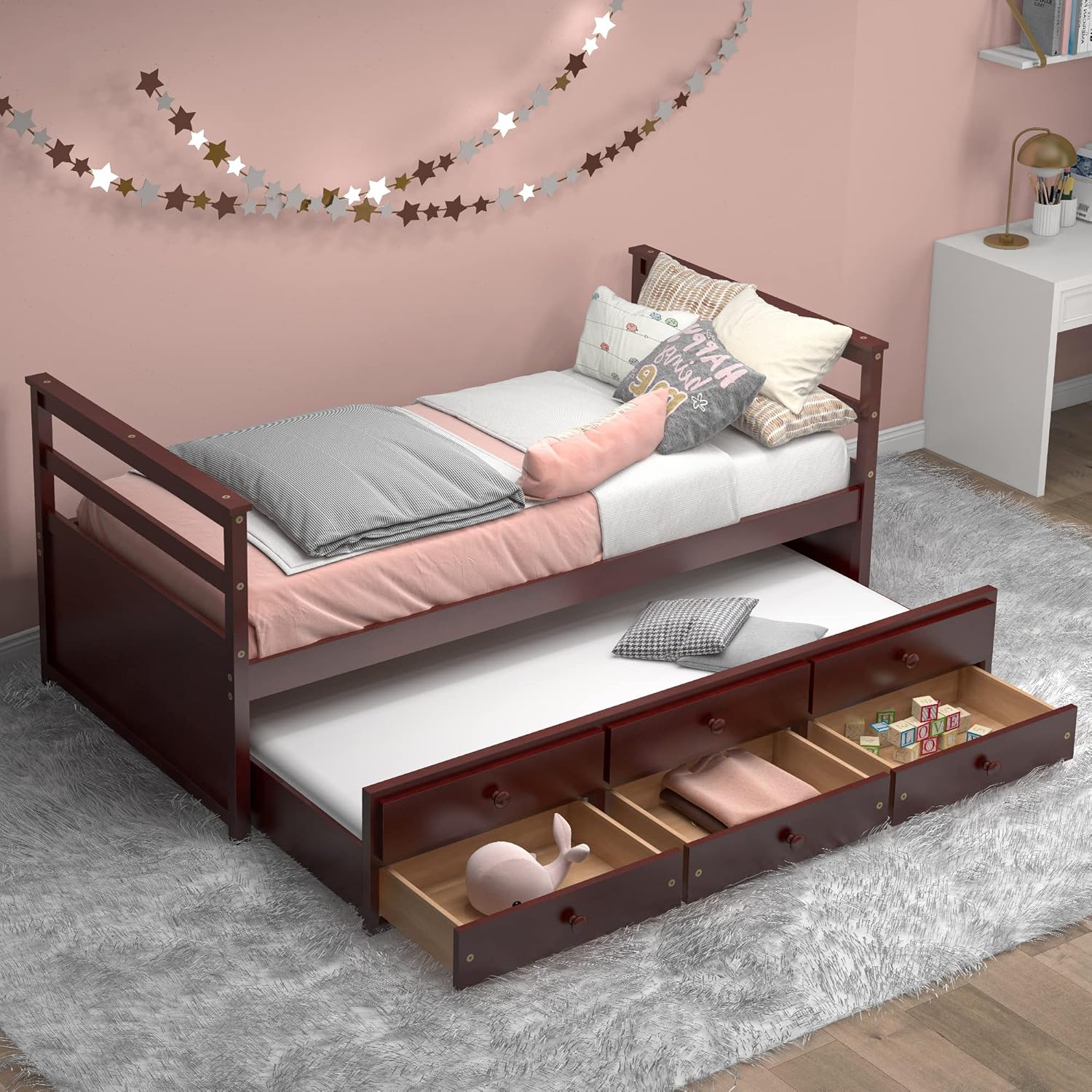 Xilingol Twin Daybed with Trundle, Wood Sofa Bed Frame for Kids Teens Guests Bedroom Living Room Furniture, Wood Platform Bed with Slats, No Box Spring Needed, White - Image 10