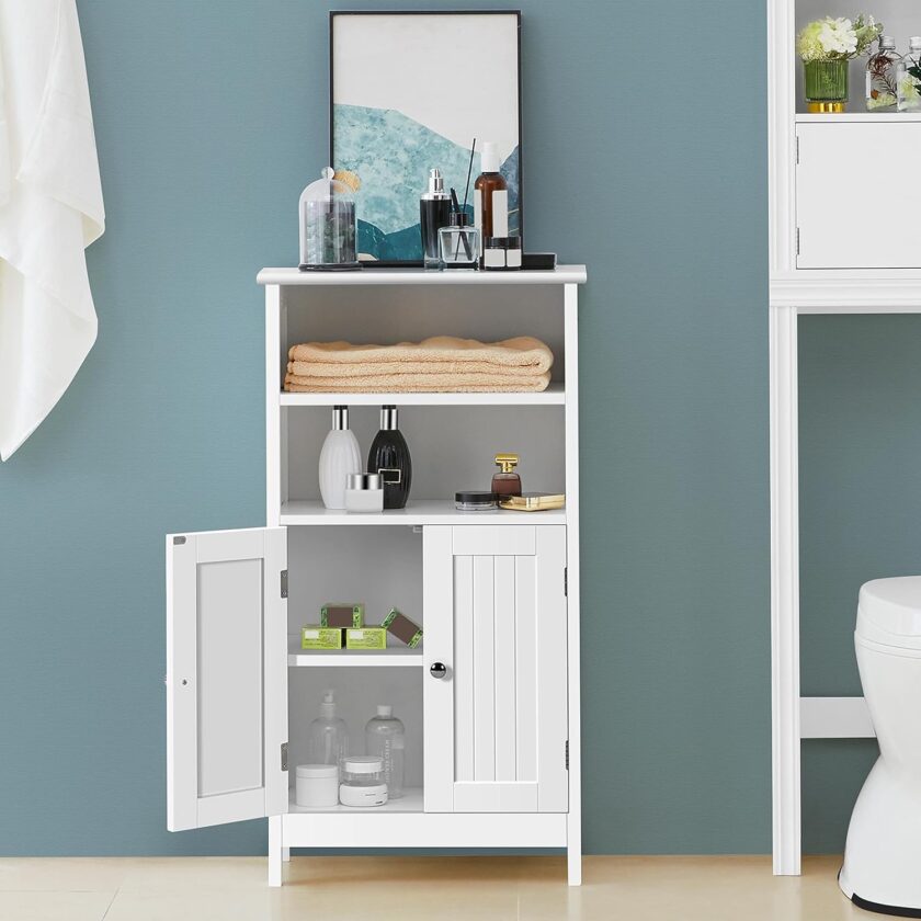 Yaheetech Bathroom Floor Cabinet, Free Standing Cabinet with Double Door and Adjustable Shelves, Side Tall Storage Organizer for Living Room\/Kitchen\/Hallway\/Home Office, White - Image 6
