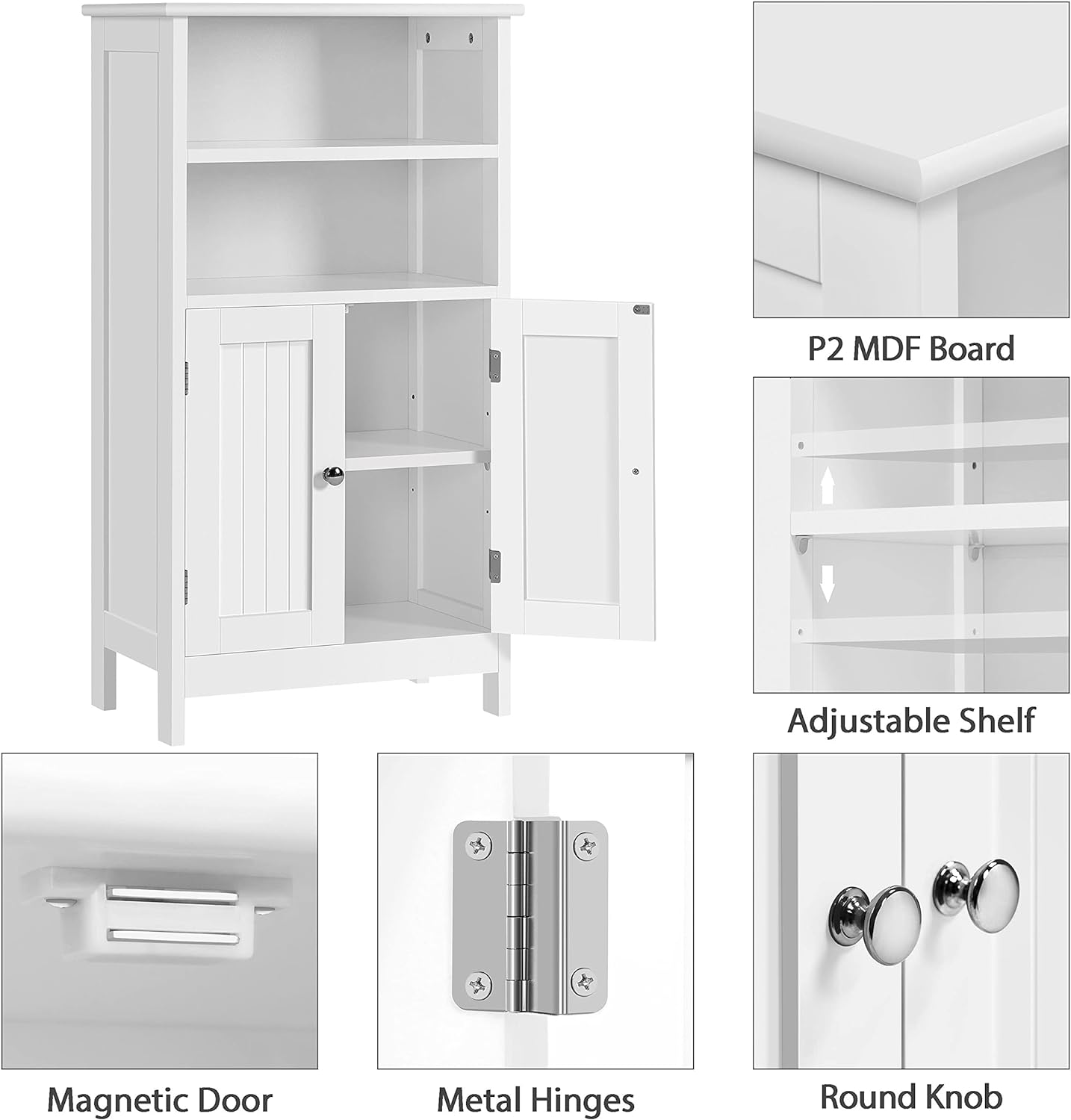 Yaheetech Bathroom Floor Cabinet, Free Standing Cabinet with Double Door and Adjustable Shelves, Side Tall Storage Organizer for Living Room\/Kitchen\/Hallway\/Home Office, White - Image 4