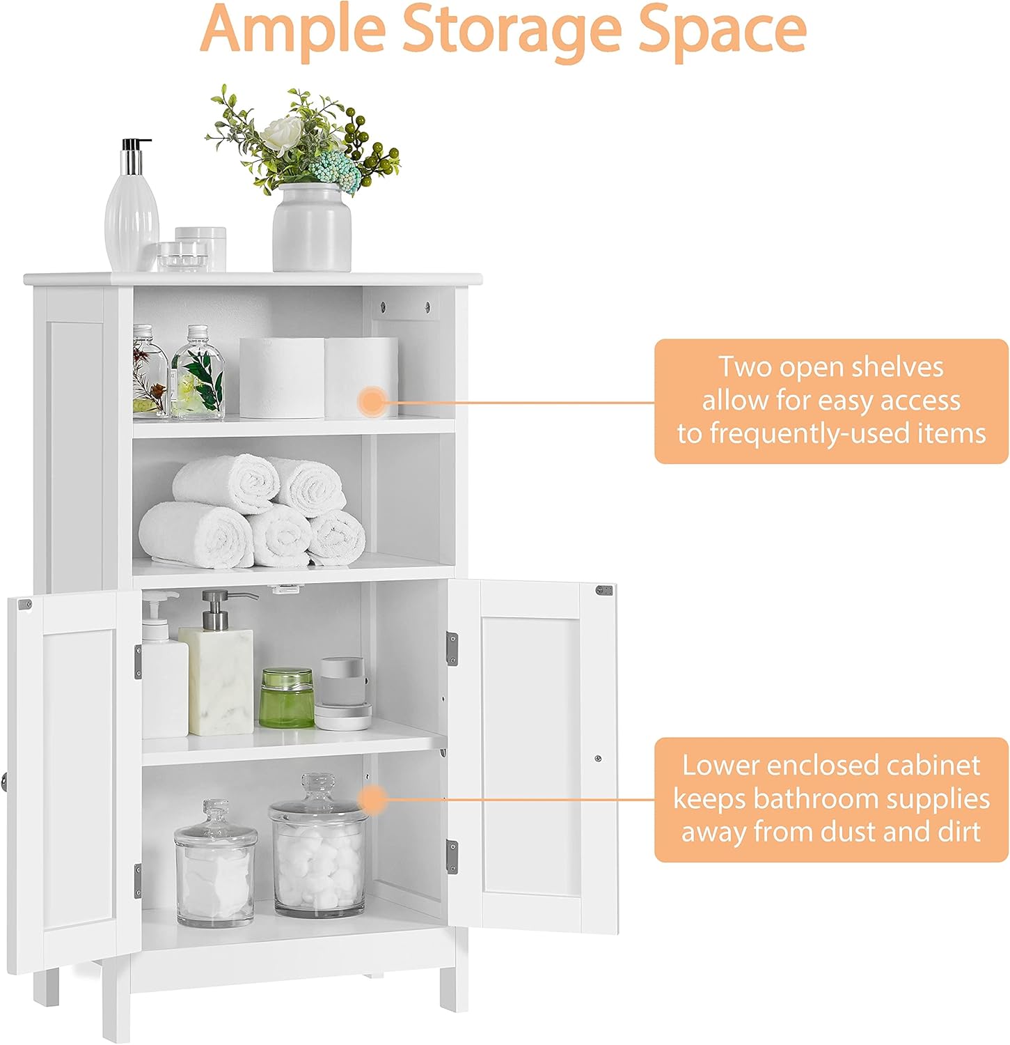 Yaheetech Bathroom Floor Cabinet, Free Standing Cabinet with Double Door and Adjustable Shelves, Side Tall Storage Organizer for Living Room\/Kitchen\/Hallway\/Home Office, White - Image 8