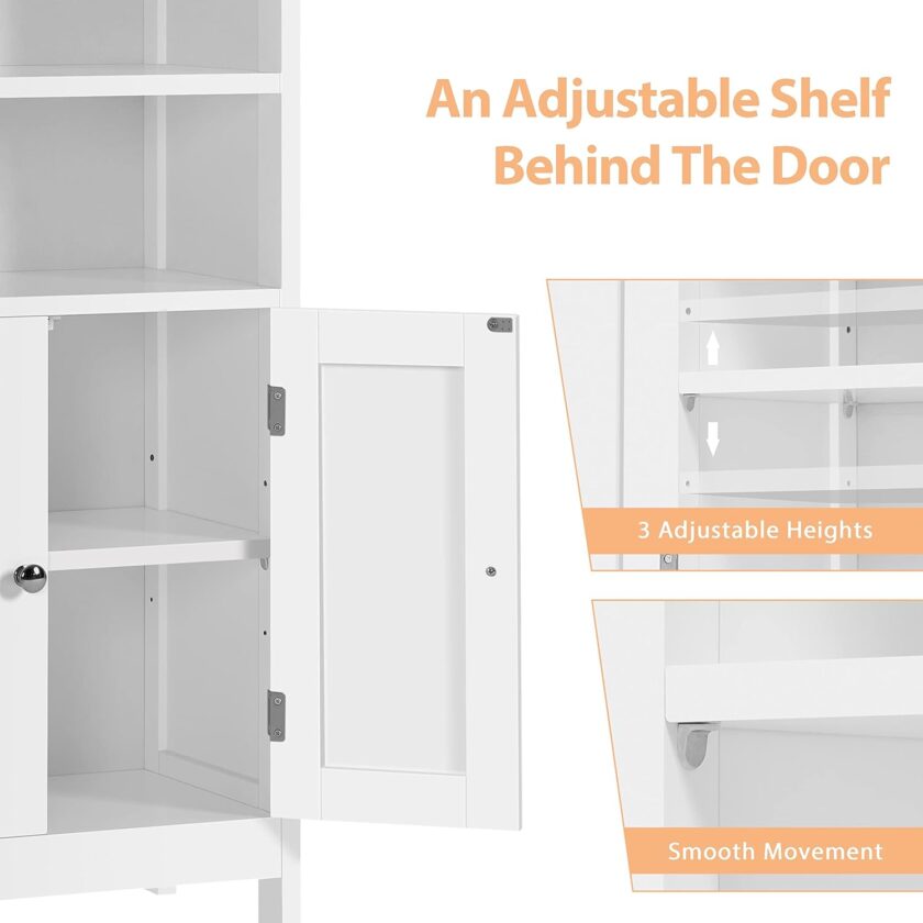 Yaheetech Bathroom Floor Cabinet, Free Standing Cabinet with Double Door and Adjustable Shelves, Side Tall Storage Organizer for Living Room\/Kitchen\/Hallway\/Home Office, White - Image 7