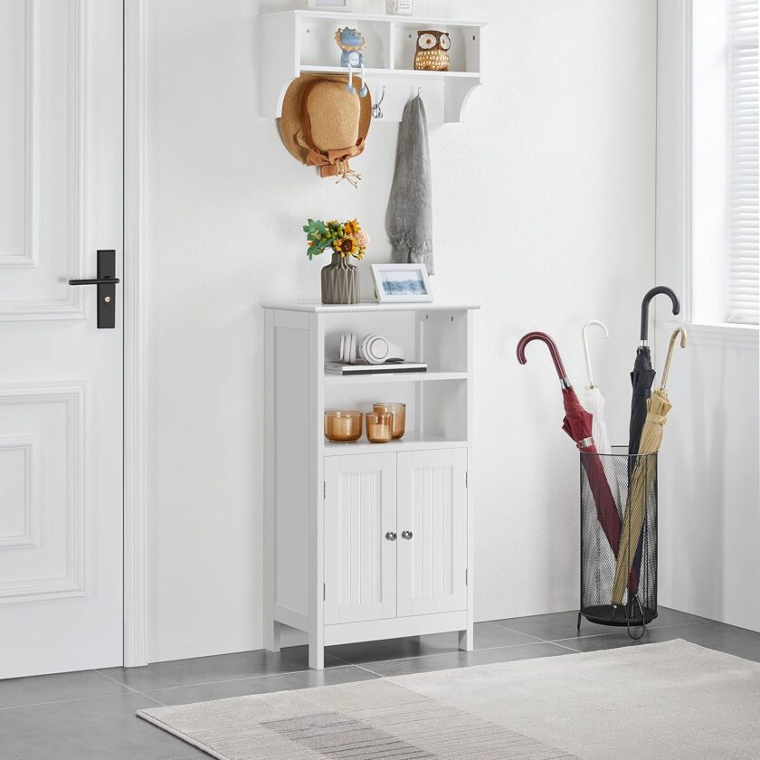 Yaheetech Bathroom Floor Cabinet, Free Standing Cabinet with Double Door and Adjustable Shelves, Side Tall Storage Organizer for Living Room\/Kitchen\/Hallway\/Home Office, White - Image 2