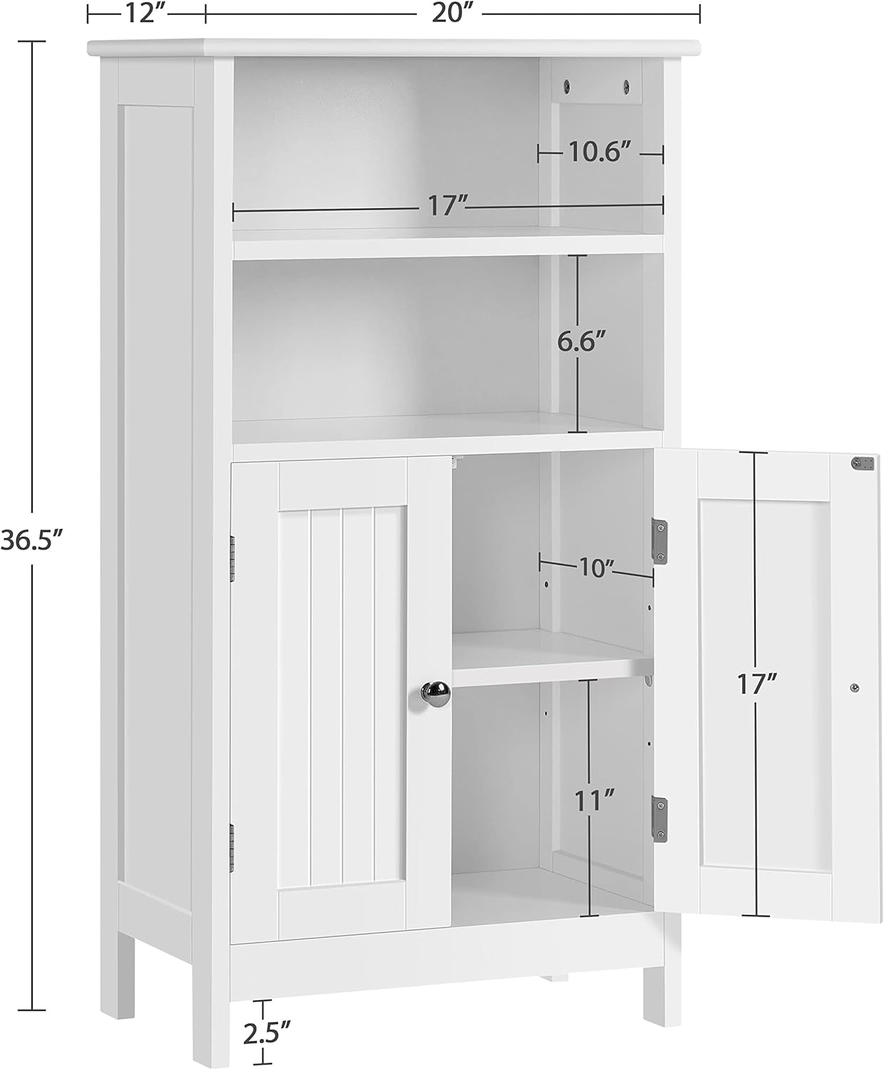 Yaheetech Bathroom Floor Cabinet, Free Standing Cabinet with Double Door and Adjustable Shelves, Side Tall Storage Organizer for Living Room\/Kitchen\/Hallway\/Home Office, White - Image 3