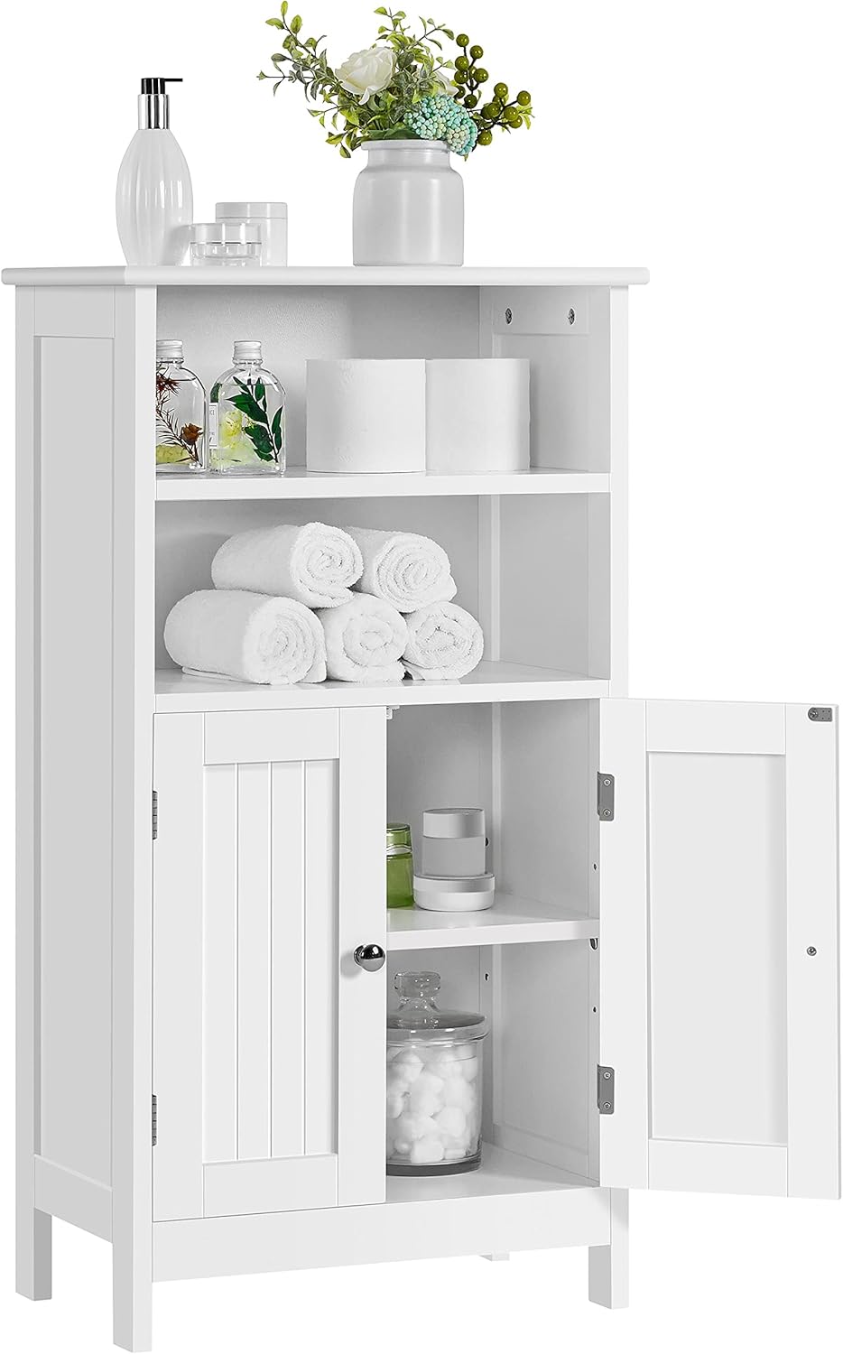 Yaheetech Bathroom Floor Cabinet, Free Standing Cabinet with Double Door and Adjustable Shelves, Side Tall Storage Organizer for Living Room\/Kitchen\/Hallway\/Home Office, White