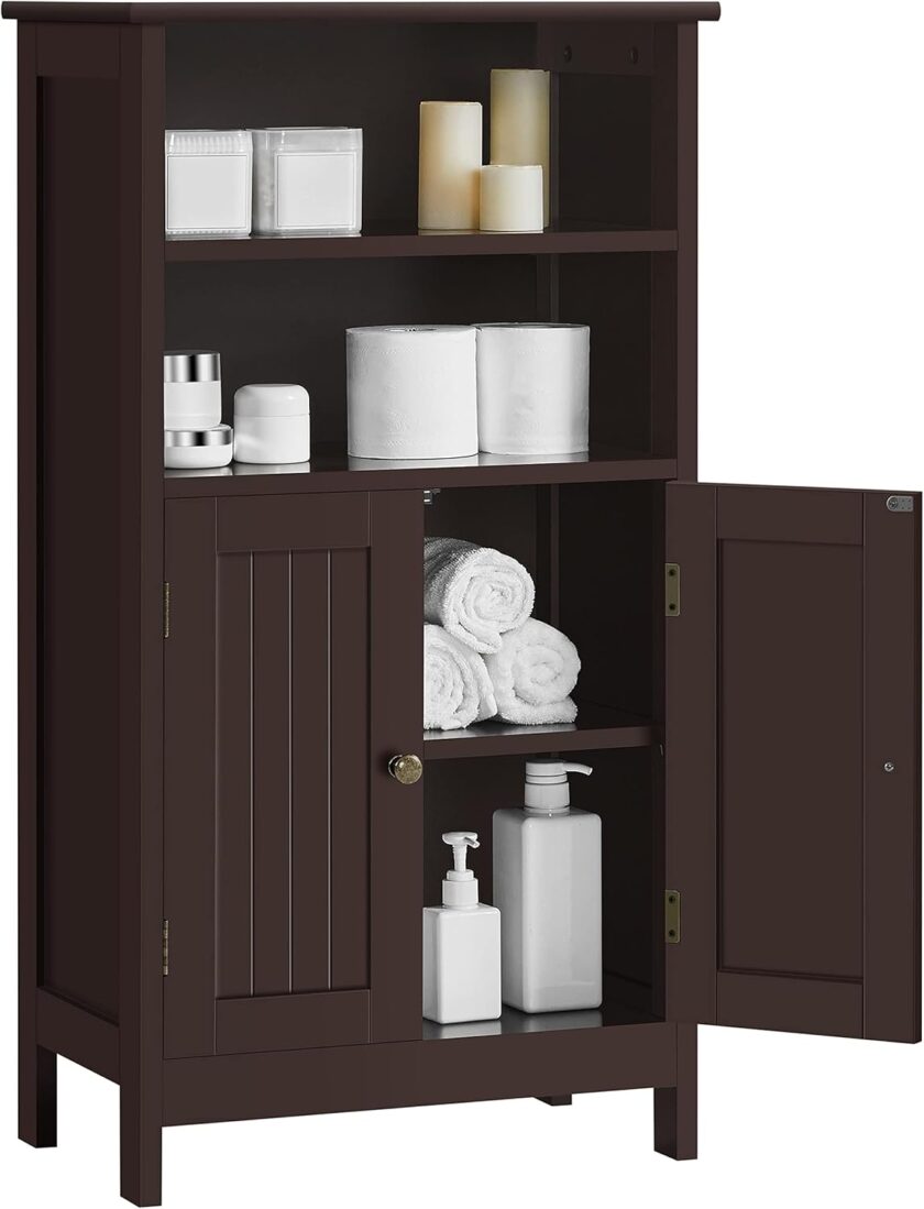 Yaheetech Bathroom Floor Cabinet, Free Standing Cabinet with Double Door and Adjustable Shelves, Side Tall Storage Organizer for Living Room\/Kitchen\/Hallway\/Home Office, White - Image 10