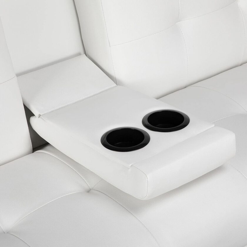 Yaheetech Convertible Sofa Bed Adjustable Couch Sleeper Modern Faux Leather Home Recliner Reversible Loveseat Folding Daybed Guest Bed, Removable Armrests, Cup Holders, 3 Angles, 772lb Capacity, White - Image 7