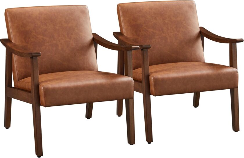 Yaheetech Fabric Accent Chair, Mid-Century Modern Armchair with Solid Wood Legs, Reading Leisure Chair with High Back for Living Room Bedroom Waiting Room, Set of 2, Ivory - Image 15