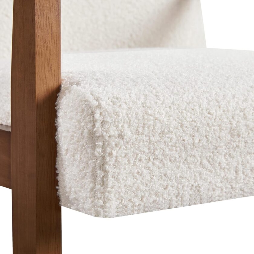 Yaheetech Fabric Accent Chair, Mid-Century Modern Armchair with Solid Wood Legs, Reading Leisure Chair with High Back for Living Room Bedroom Waiting Room, Set of 2, Ivory - Image 6