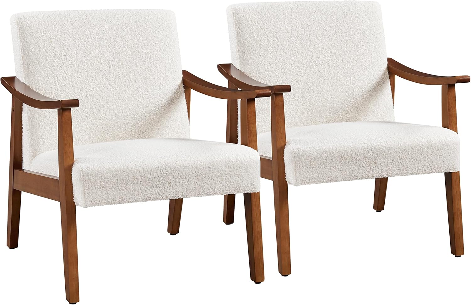 Yaheetech Fabric Accent Chair, Mid-Century Modern Armchair with Solid Wood Legs, Reading Leisure Chair with High Back for Living Room Bedroom Waiting Room, Set of 2, Ivory