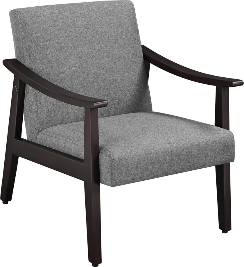 Yaheetech Fabric Accent Chair, Mid-Century Modern Armchair with Solid Wood Legs, Reading Leisure Chair with High Back for Living Room Bedroom Waiting Room, Set of 2, Ivory - Image 10