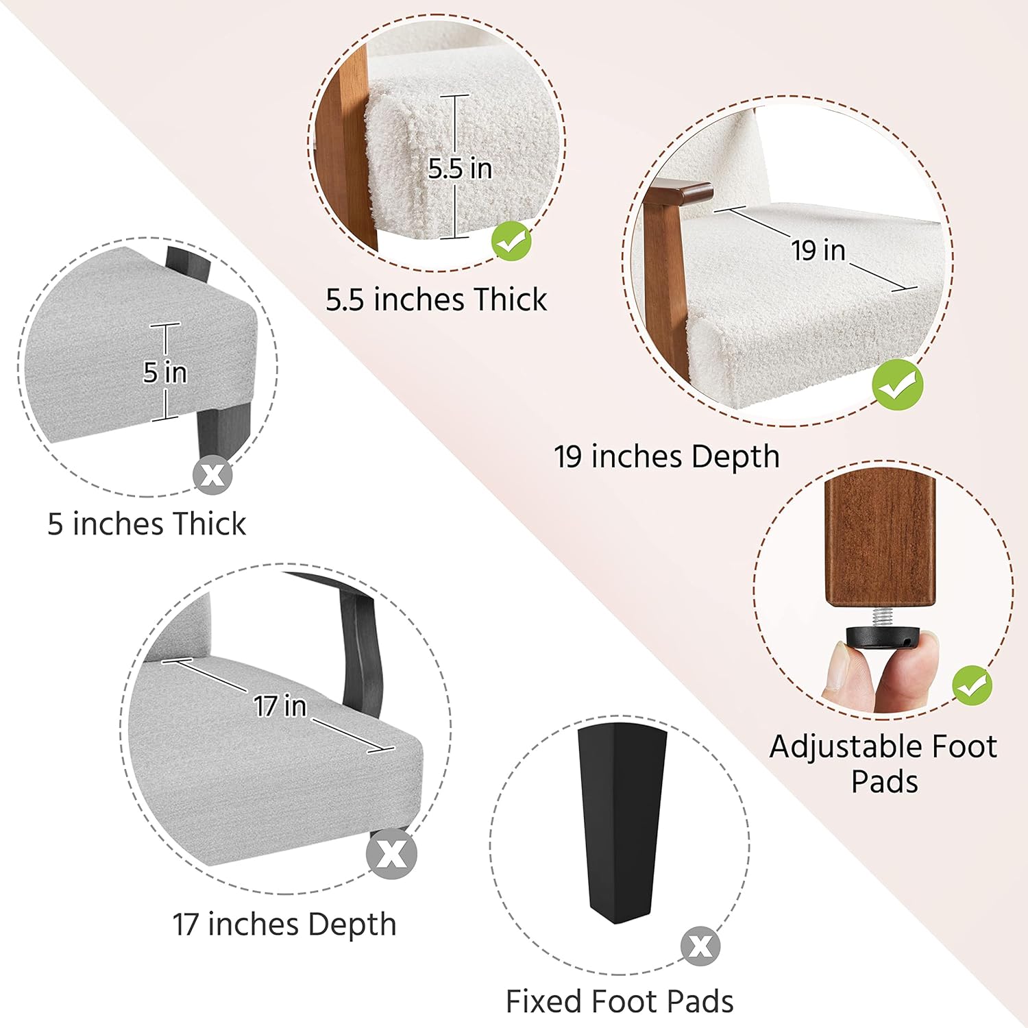 Yaheetech Fabric Accent Chair, Mid-Century Modern Armchair with Solid Wood Legs, Reading Leisure Chair with High Back for Living Room Bedroom Waiting Room, Set of 2, Ivory - Image 7