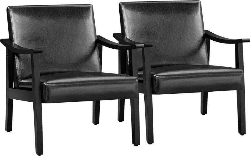 Yaheetech Fabric Accent Chair, Mid-Century Modern Armchair with Solid Wood Legs, Reading Leisure Chair with High Back for Living Room Bedroom Waiting Room, Set of 2, Ivory - Image 16