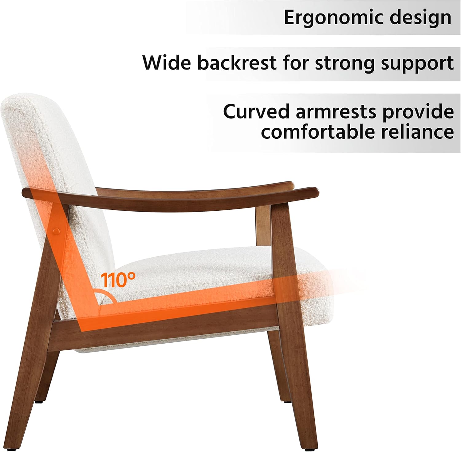 Yaheetech Fabric Accent Chair, Mid-Century Modern Armchair with Solid Wood Legs, Reading Leisure Chair with High Back for Living Room Bedroom Waiting Room, Set of 2, Ivory - Image 9