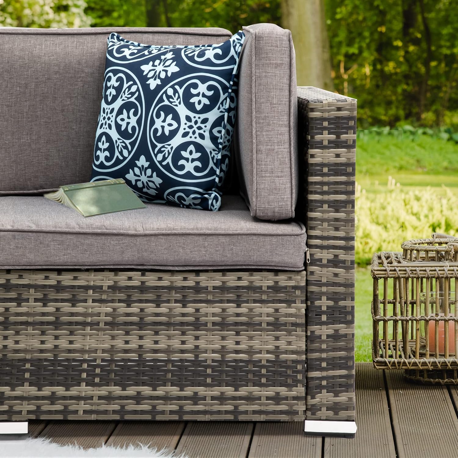 YITAHOME 7 Piece Outdoor Patio Furniture Sets, Garden Conversation Wicker Sofa Set, and Patio Sectional Furniture Sofa Set with Coffee Table and Cushion for Lawn, Backyard, and Poolside, Gray Gradient - Image 3