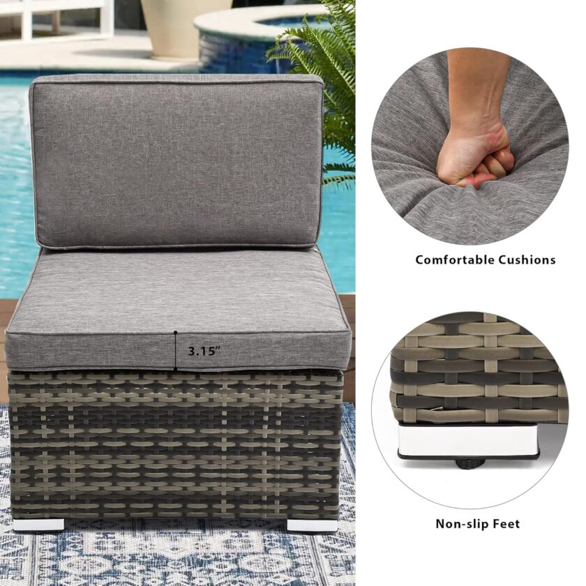 YITAHOME 7 Piece Outdoor Patio Furniture Sets, Garden Conversation Wicker Sofa Set, and Patio Sectional Furniture Sofa Set with Coffee Table and Cushion for Lawn, Backyard, and Poolside, Gray Gradient - Image 4