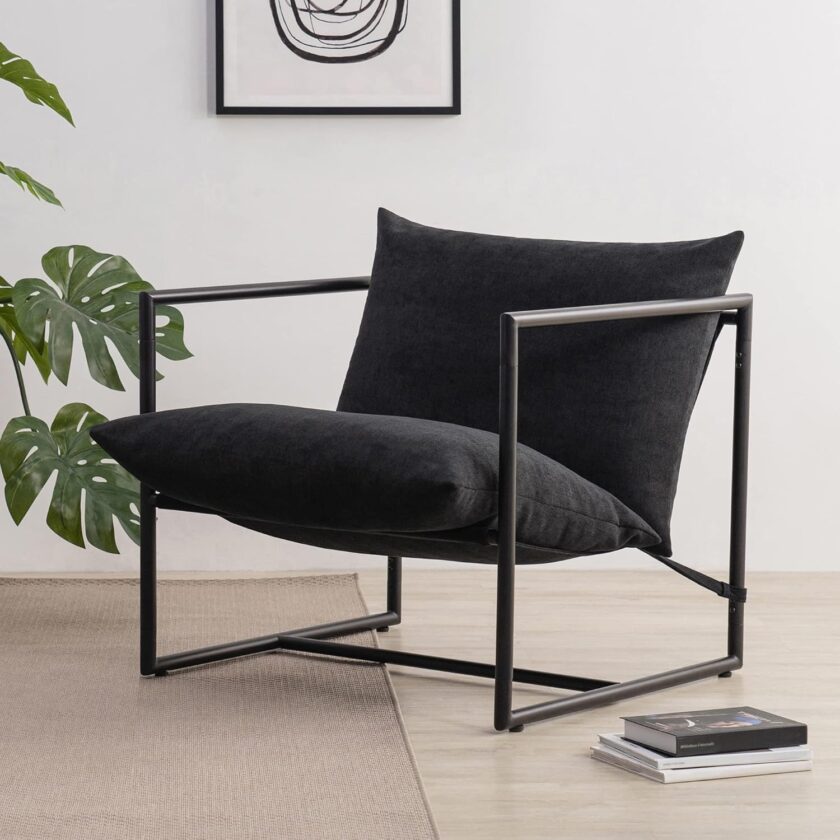 ZINUS Aidan Sling Accent Chair \/ Metal Framed Armchair with Shredded Foam Cushioning, Oatmeal - Image 19