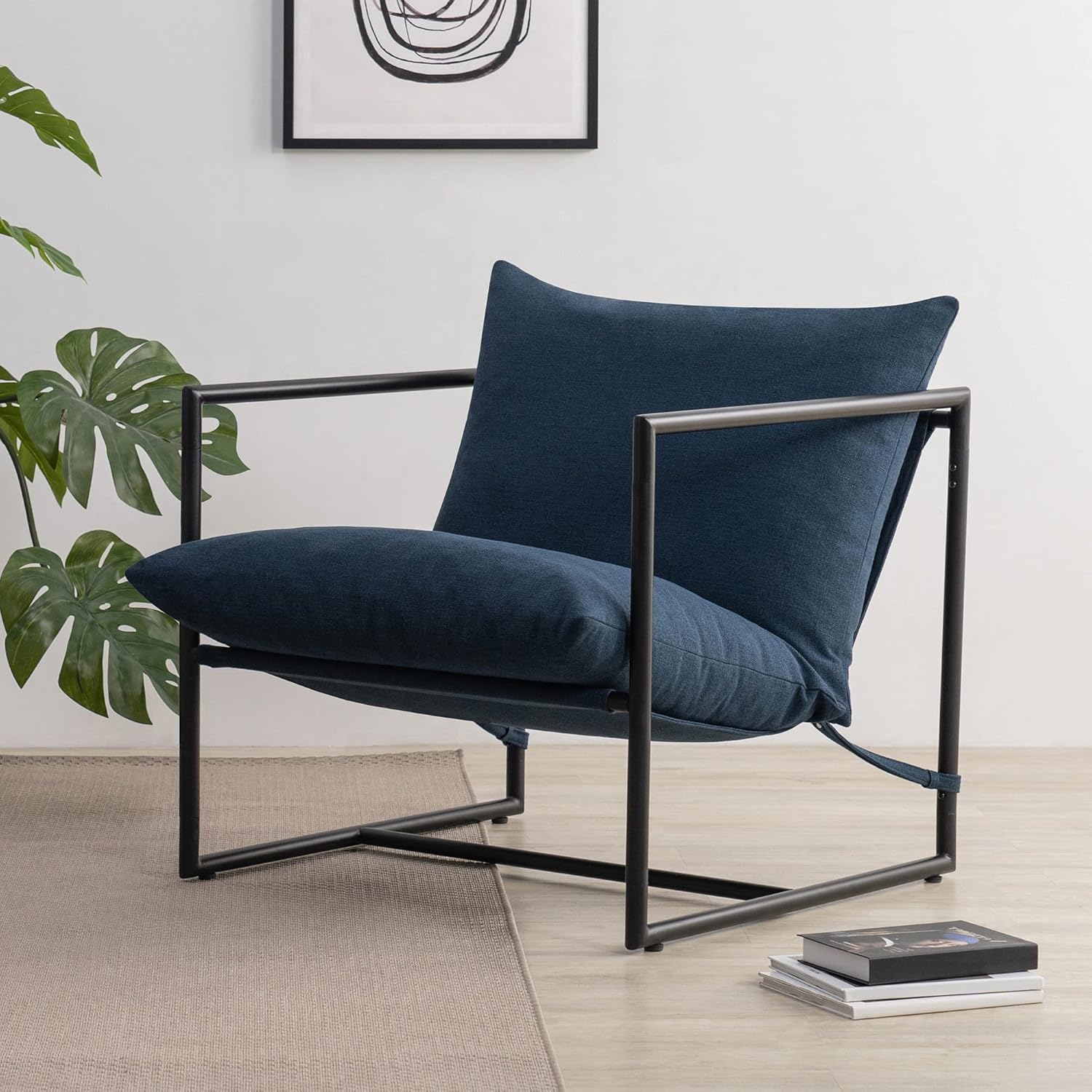 ZINUS Aidan Sling Accent Chair \/ Metal Framed Armchair with Shredded Foam Cushioning, Oatmeal - Image 18