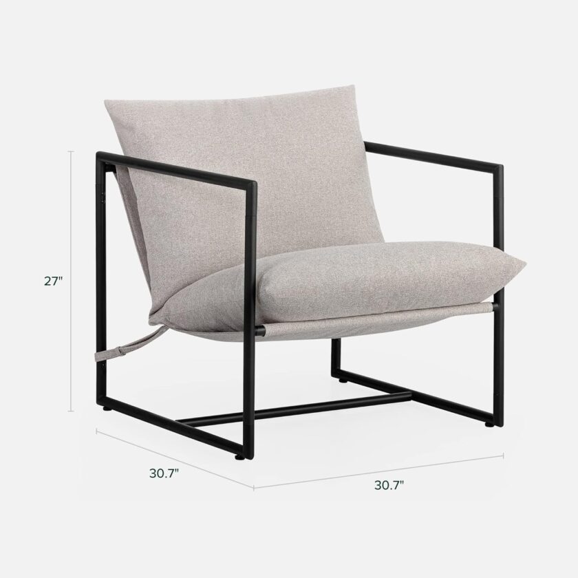 ZINUS Aidan Sling Accent Chair \/ Metal Framed Armchair with Shredded Foam Cushioning, Oatmeal - Image 2