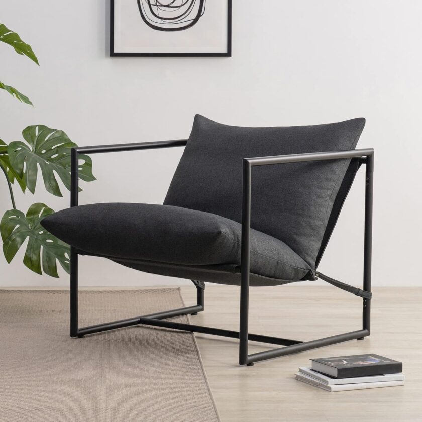 ZINUS Aidan Sling Accent Chair \/ Metal Framed Armchair with Shredded Foam Cushioning, Oatmeal - Image 17