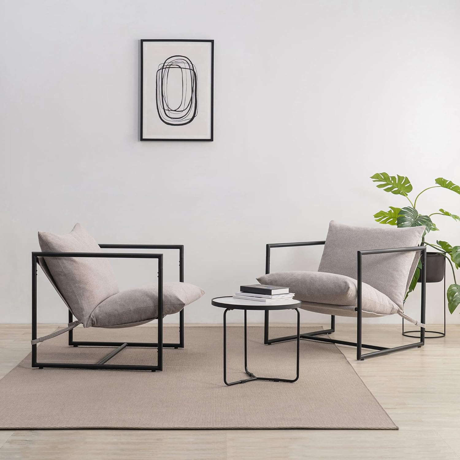 ZINUS Aidan Sling Accent Chair \/ Metal Framed Armchair with Shredded Foam Cushioning, Oatmeal - Image 9