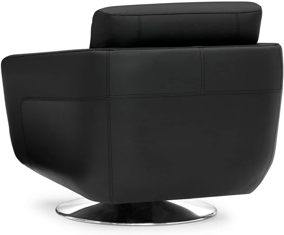 Zuri Furniture Modern Armondo Swivel Armchair in Black Microfiber and Genuine Leather - Image 8