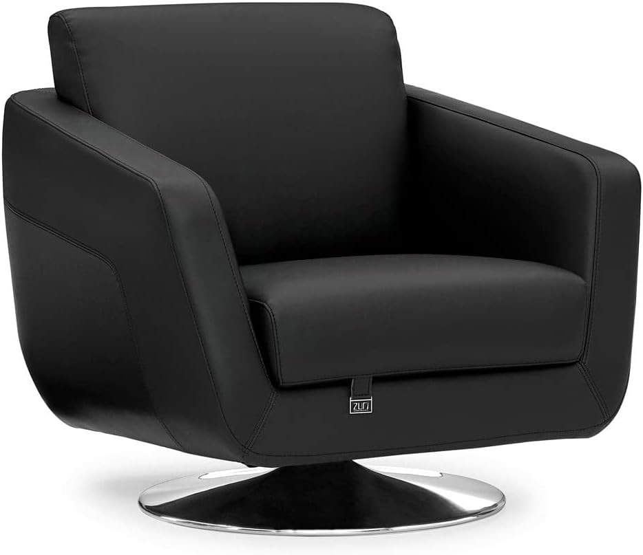 Zuri Furniture Modern Armondo Swivel Armchair in Black Microfiber and Genuine Leather - Image 5