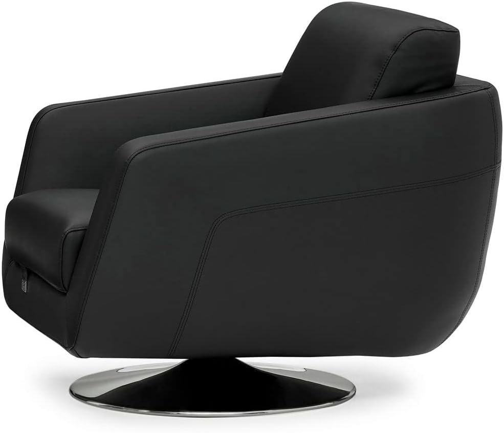 Zuri Furniture Modern Armondo Swivel Armchair in Black Microfiber and Genuine Leather - Image 7