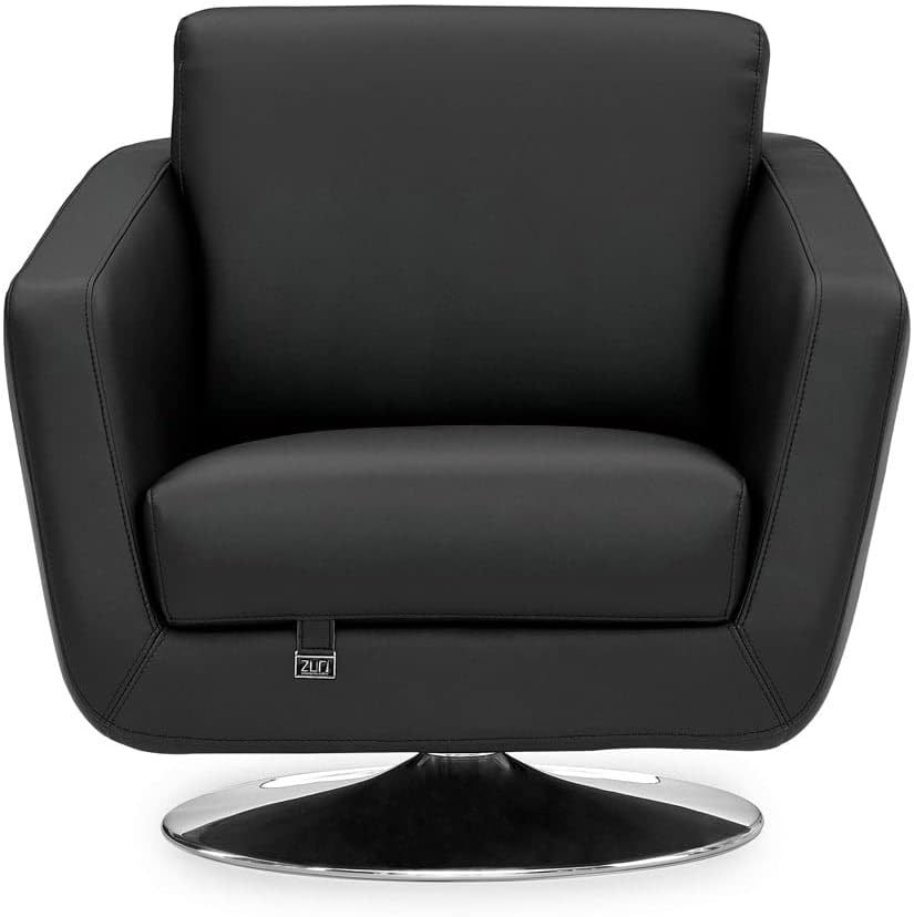 Zuri Furniture Modern Armondo Swivel Armchair in Black Microfiber and Genuine Leather - Image 6