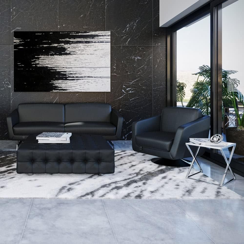 Zuri Furniture Modern Armondo Swivel Armchair in Black Microfiber and Genuine Leather - Image 3