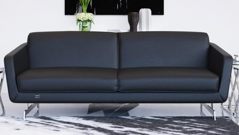 Zuri Furniture Modern Armondo Swivel Armchair in Black Microfiber and Genuine Leather - Image 10