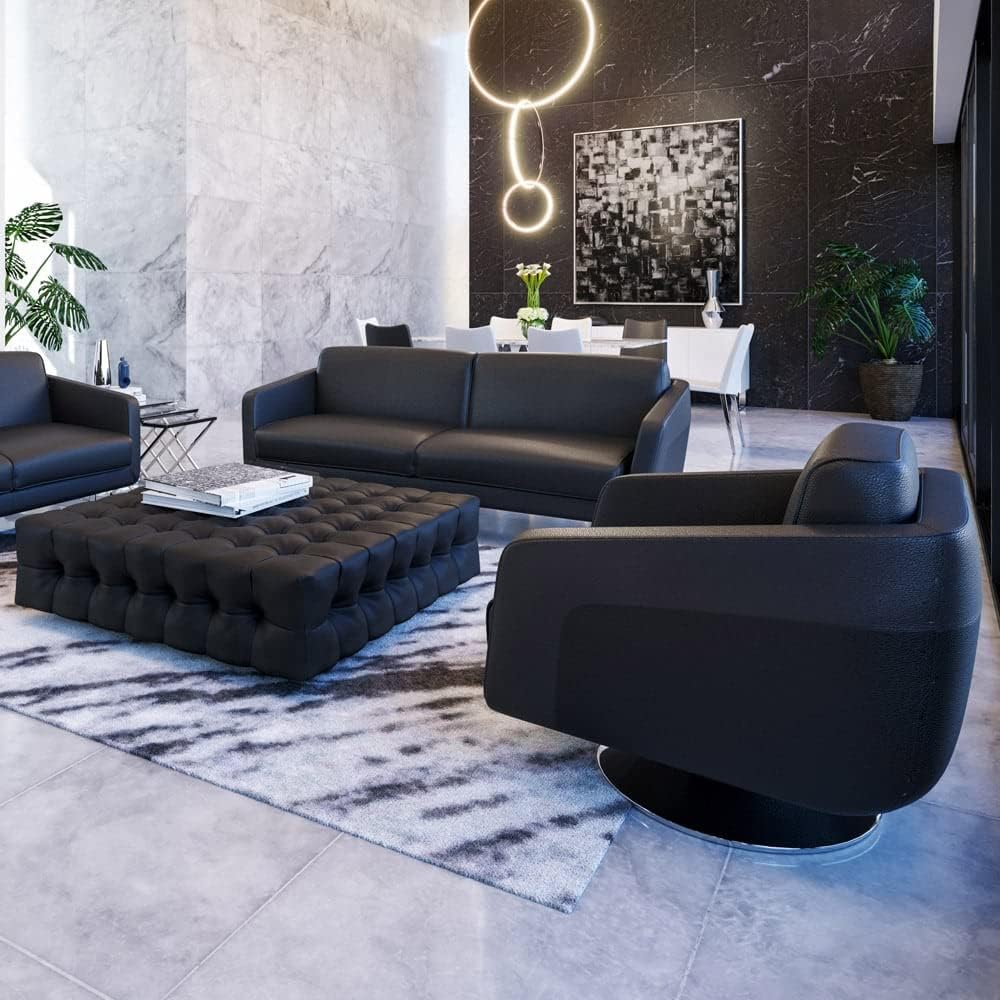 Zuri Furniture Modern Armondo Swivel Armchair in Black Microfiber and Genuine Leather - Image 4